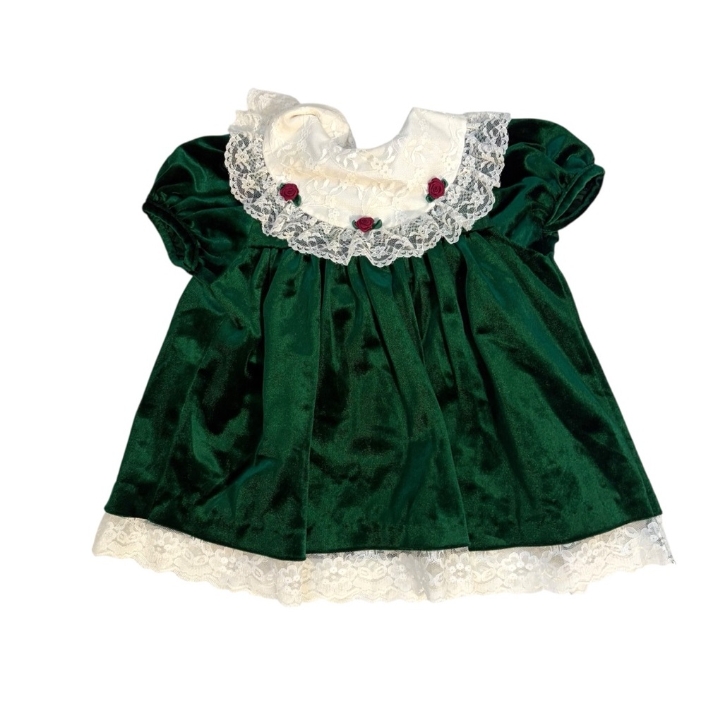 Vintage Chantilly Place 24 Month Girls Green Velvet Lace Holiday Dress Christmas